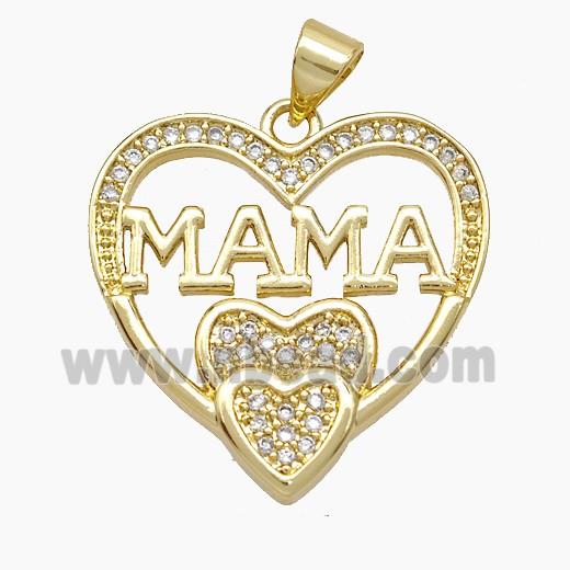Copper Heart Pendant Pave Zirconia MAMA 18K Gold Plated