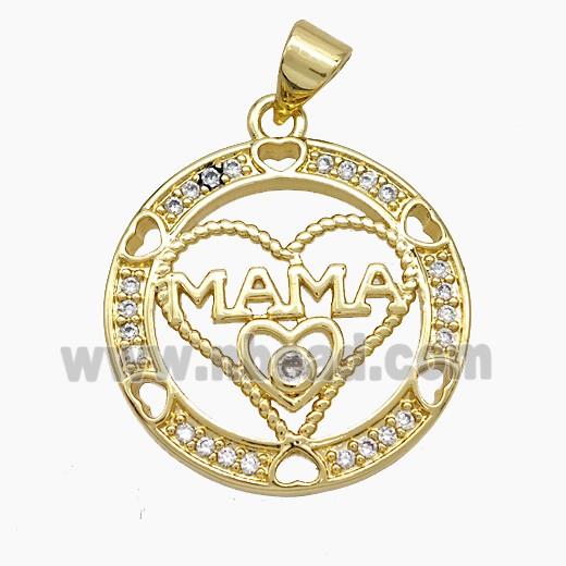Copper Heart Pendant Pave Zirconia MAMA 18K Gold Plated