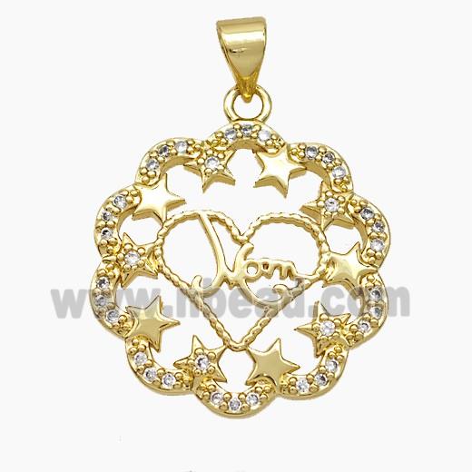 Copper Heart Pendant Pave Zirconia Mom Star 18K Gold Plated