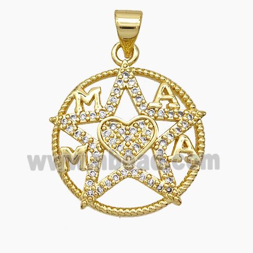 Copper Star Heart Pendant Pave Zirconia MAMA 18K Gold Plated