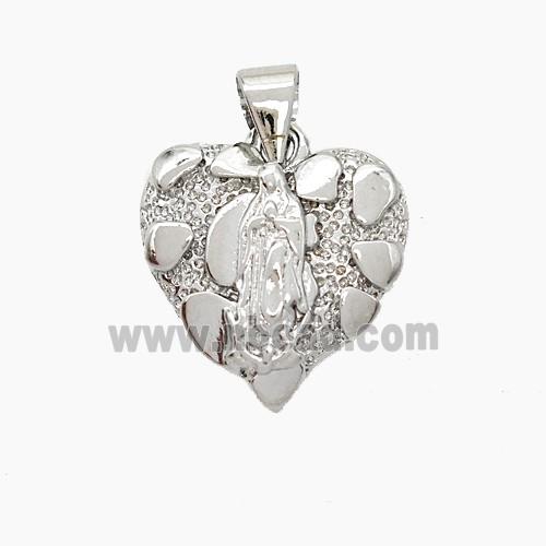 Virgin Mary Charms Copper Heart Pendant Platinum Plated