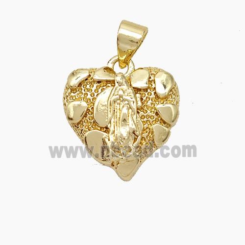 Virgin Mary Charms Copper Heart Pendant Gold Plated