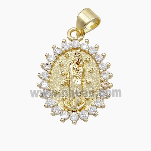 Virgin Mary Charms Copper Pendant Pave Zirconia Gold Plated