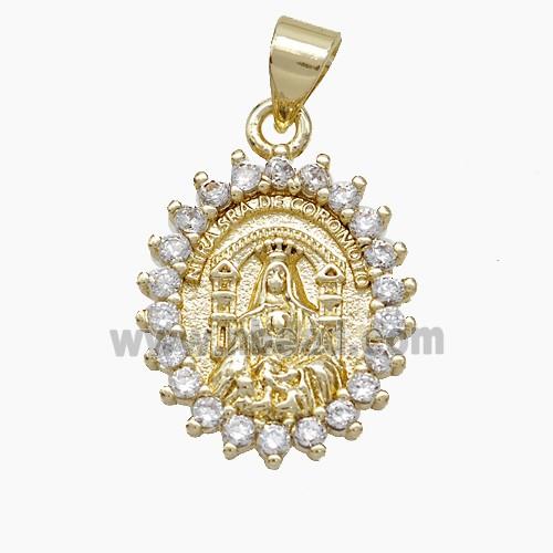 Virgin Mary Charms Copper Pendant Pave Zirconia Gold Plated