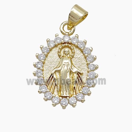 Virgin Mary Charms Copper Pendant Pave Zirconia Gold Plated
