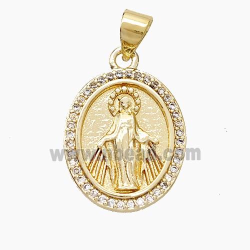 Copper Virgin Mary Pendant Pave Zirconia Gold Plated