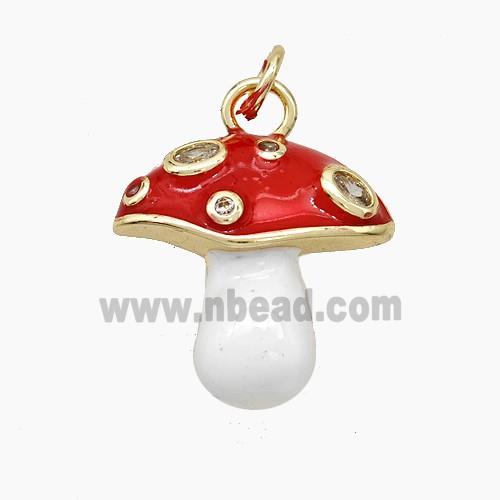 Copper Mushroom Charms Pendant Pave Zirconia White Red Enamel Gold Plated
