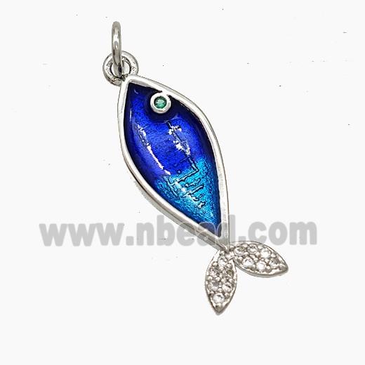 Copper Fish Pendant Pave Zirconia Painted Platinum Plated