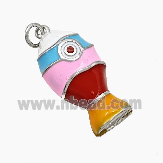 Copper Fish Pendant Multicolor Enamel Platinum Plated