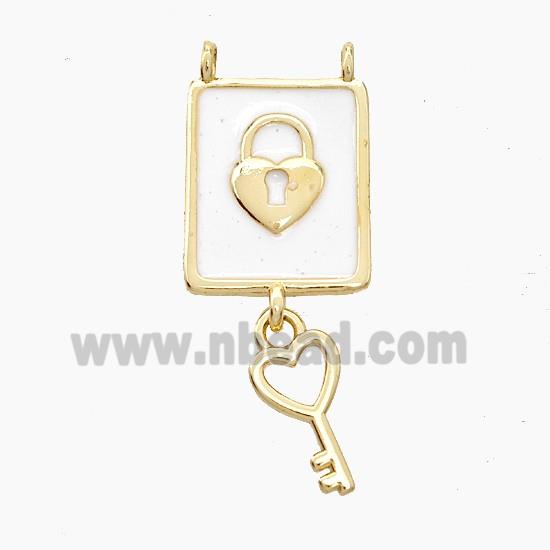 Copper Lock Key Pendant White Enamel 2loops Gold Plated
