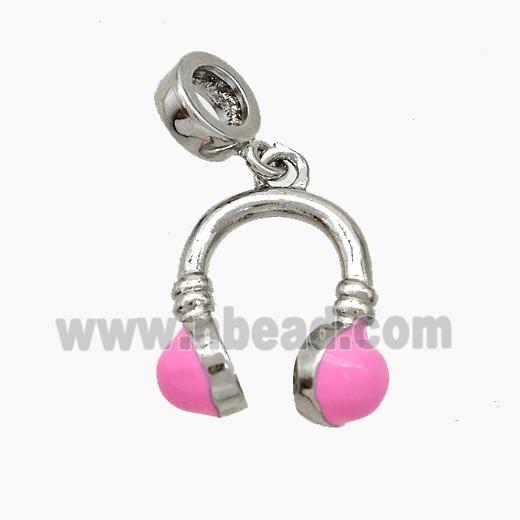 Copper Headphones Charms Pendant Pink Enamel Platinum Plated