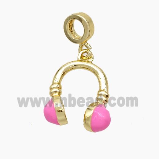 Copper Headphones Charms Pendant Pink Enamel Gold Plated