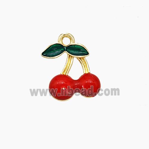 Copper Cherry Pendant Red Enamel Gold Plated