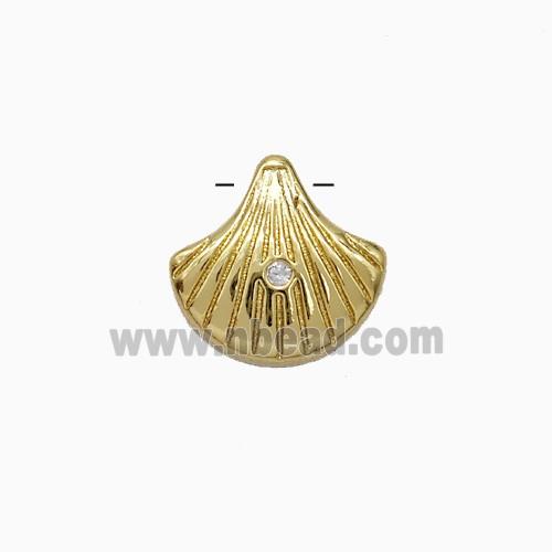Scallop Shell Charms Copper Pendant Pave Zirconia Gold Plated