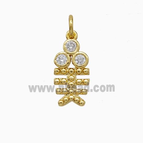 Copper Fishbone Pendant Pave Zirconia Gold Plated