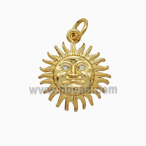 Copper Sun Pendant Pave Zirconia Gold Plated
