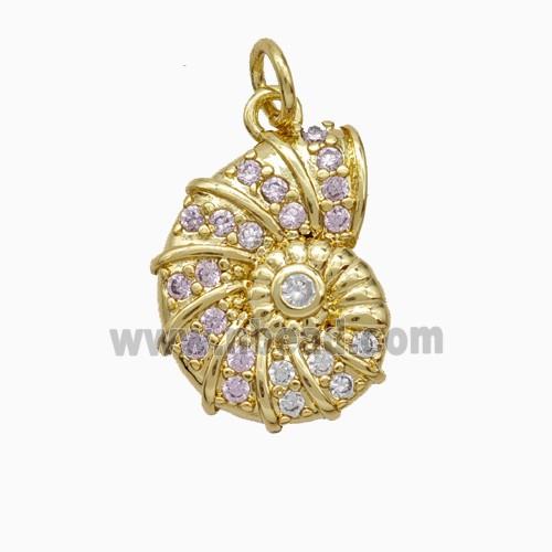 Nautilus Charms Cppper Spiral Shell Pendant Micropave Zirconia Gold Plated