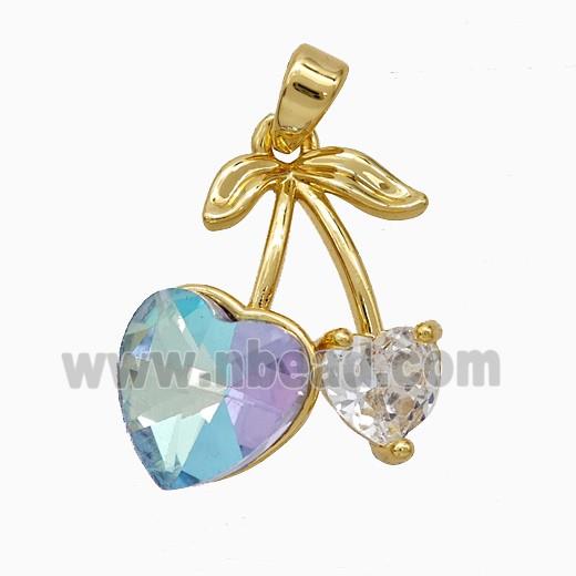 Copper Cherry Pendant Pave Crystal Glass Gold Plated