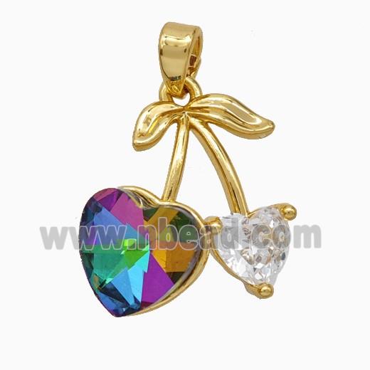 Copper Cherry Pendant Pave Crystal Glass Gold Plated