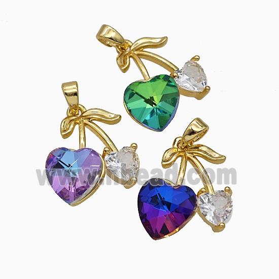 Copper Cherry Pendant Pave Crystal Glass Gold Plated Mixed