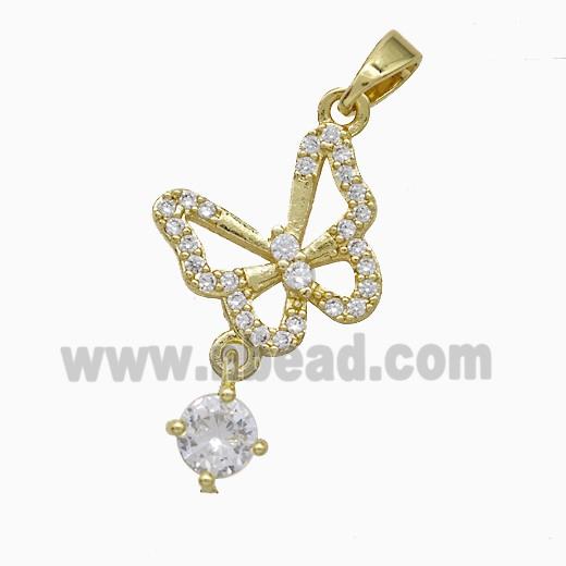 Copper Butterfly Pendant Pave Zirconia Gold Plated