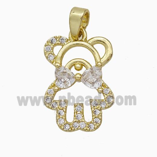 Copper Bear Pendant Pave Zirconia Gold Plated