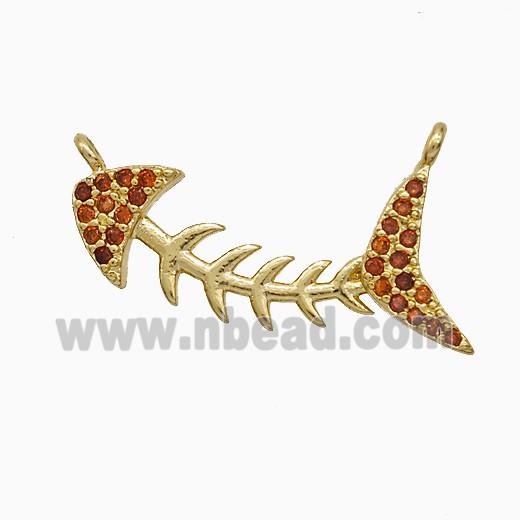 Copper Fishbone Pendant Pave Zirconia 2loops Gold Plated