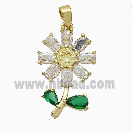 Copper Flower Pendant Pave Zirconia Gold Plated