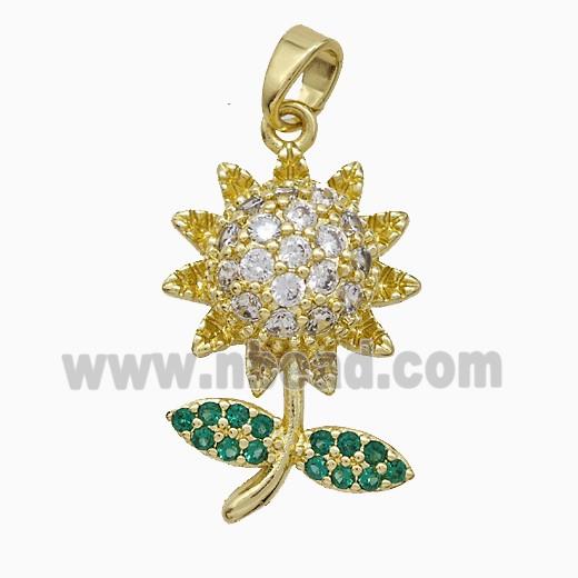 Copper Sunflower Pendant Pave Zirconia Gold Plated