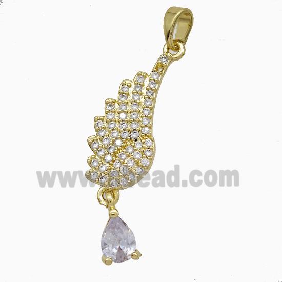 Copper Angel Wings Pendant Pave Zirconia Gold Plated