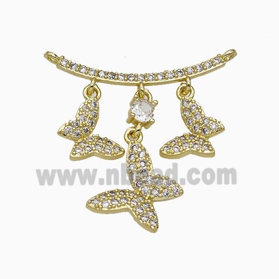 Copper Butterfly Pendant Pave Zirconia 2loops Gold Plated