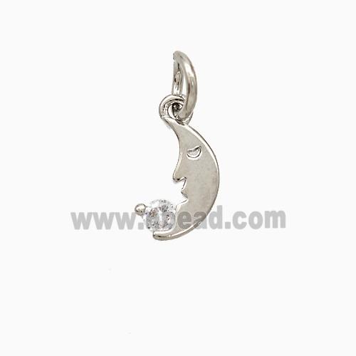 Copper Moon Pendant Pave Zirconia Platinum Plated