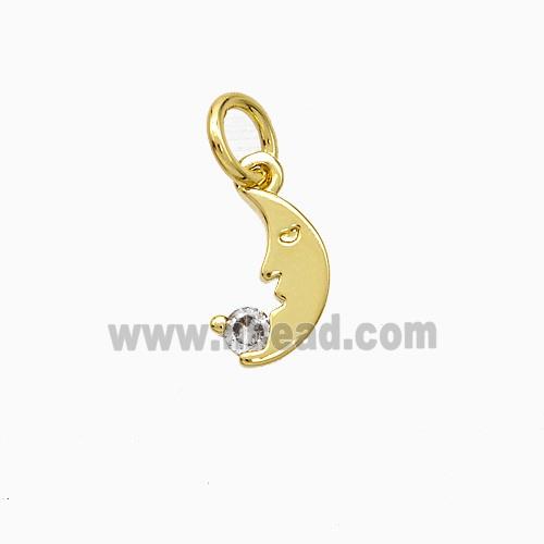 Copper Moon Pendant Pave Zirconia Gold Plated