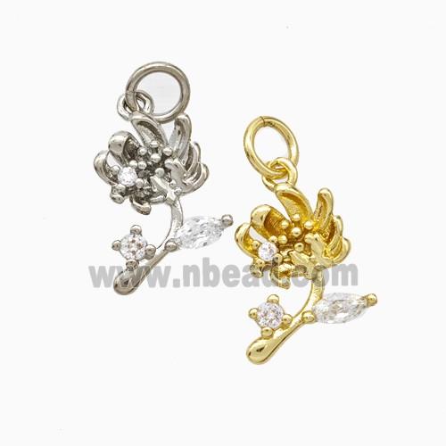 Copper Flower Pendant Pave Zirconia Mixed