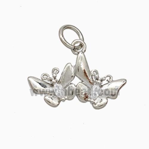 Copper Butterfly Pendant Pave Zirconia Platinum Plated
