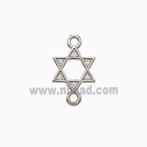 Copper David Star Connector Pave Zirconia Platinum Plated