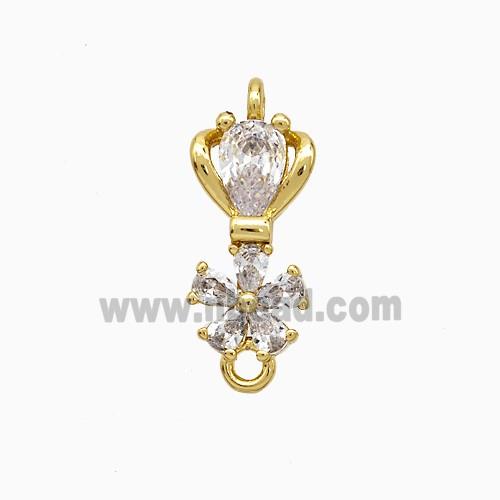 Copper Flower Connector Pave Zirconia Gold Plated