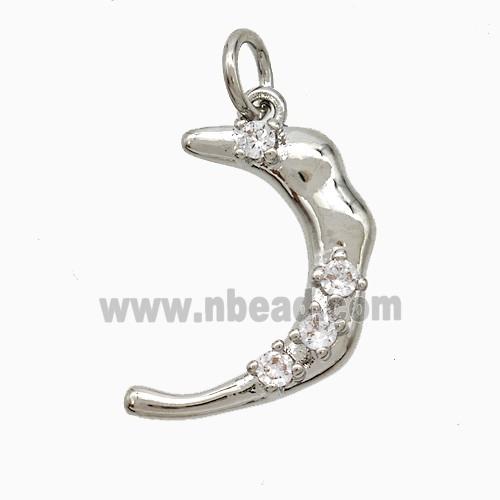 Copper Moon Pendant Pave Zirconia Platinum Plated