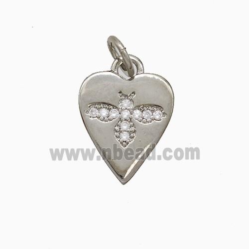 Copper Heart Pendant Pave Zirconia Honeybee Platinum Plated
