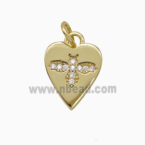 Copper Heart Pendant Pave Zirconia Honeybee Gold Plated