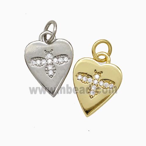 Copper Heart Pendant Pave Zirconia Honeybee Mixed