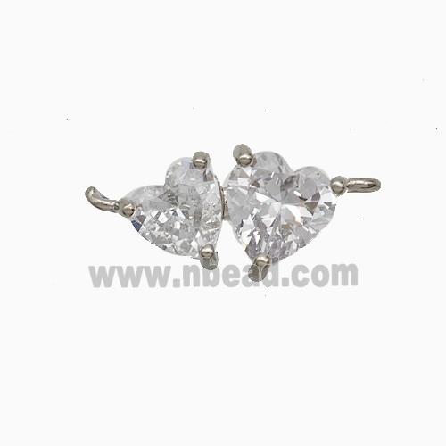 Copper Heart Connector Pave Zirconia Platinum Plated