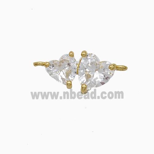 Copper Heart Connector Pave Zirconia Gold Plated