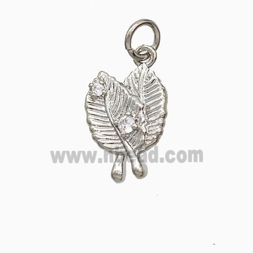 Copper Leaf Pendant Pave Zirconia Platinum Plated