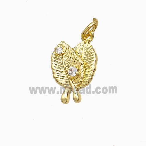 Copper Leaf Pendant Pave Zirconia Gold Plated
