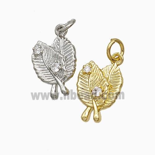 Copper Leaf Pendant Pave Zirconia Mixed