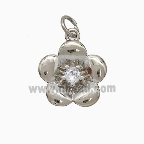 Copper Flower Pendant Pave Zirconia Platinum Plated