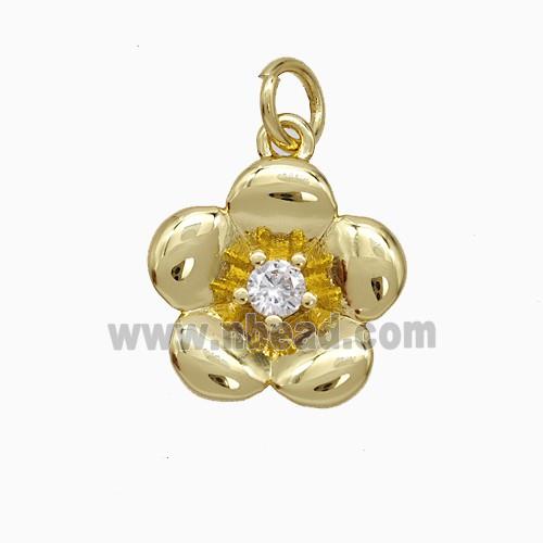 Copper Flower Pendant Pave Zirconia Gold Plated