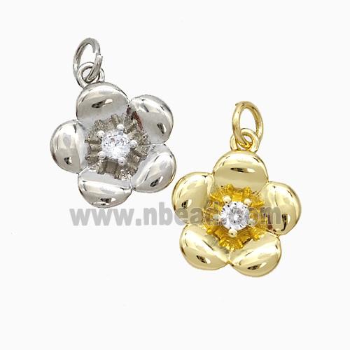 Copper Flower Pendant Pave Zirconia Mixed