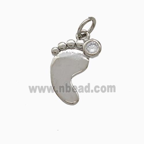Copper Footprint Pendant Pave Zirconia Platinum Plated